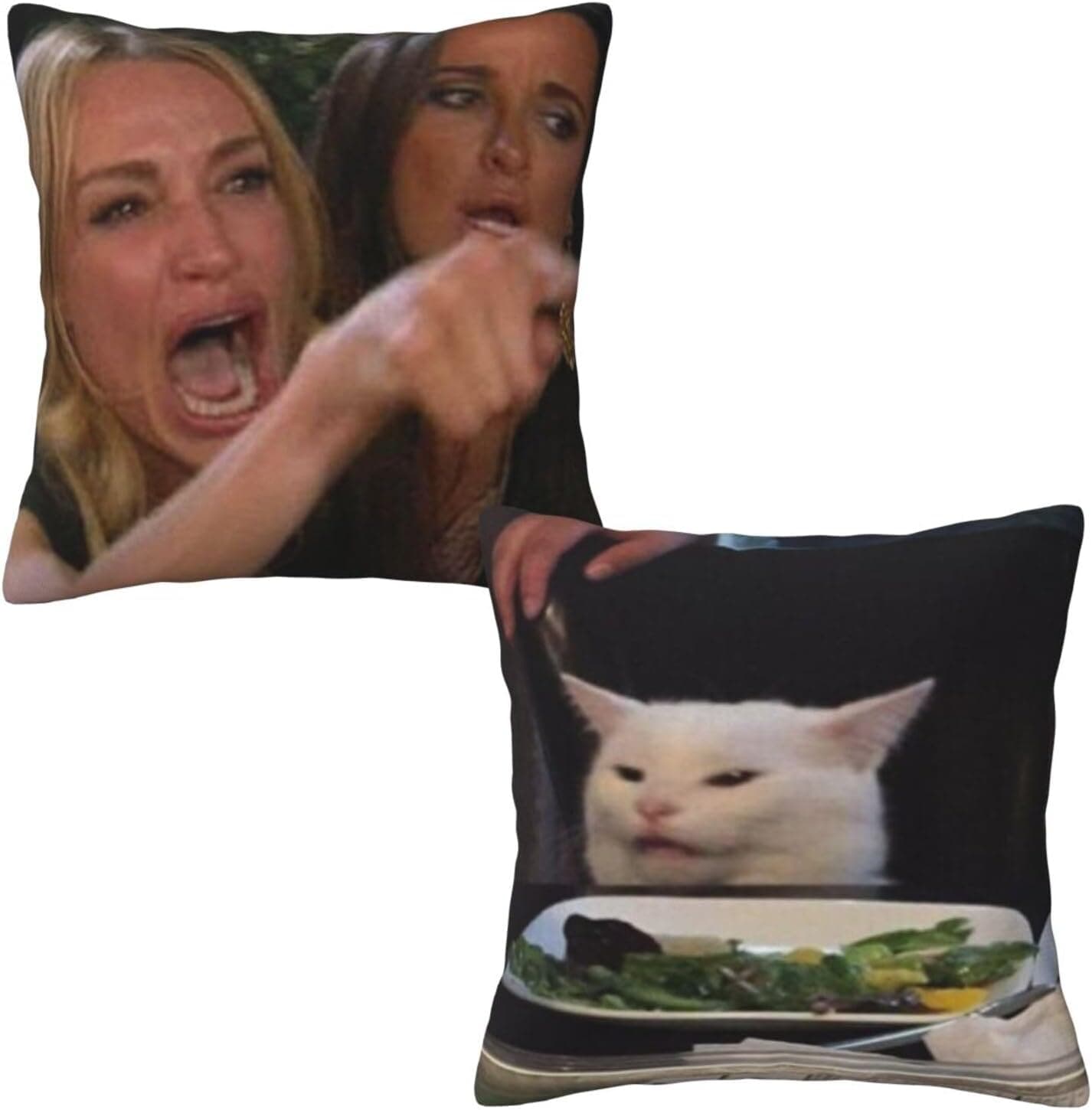 Yelling at a salad cat meme pillow